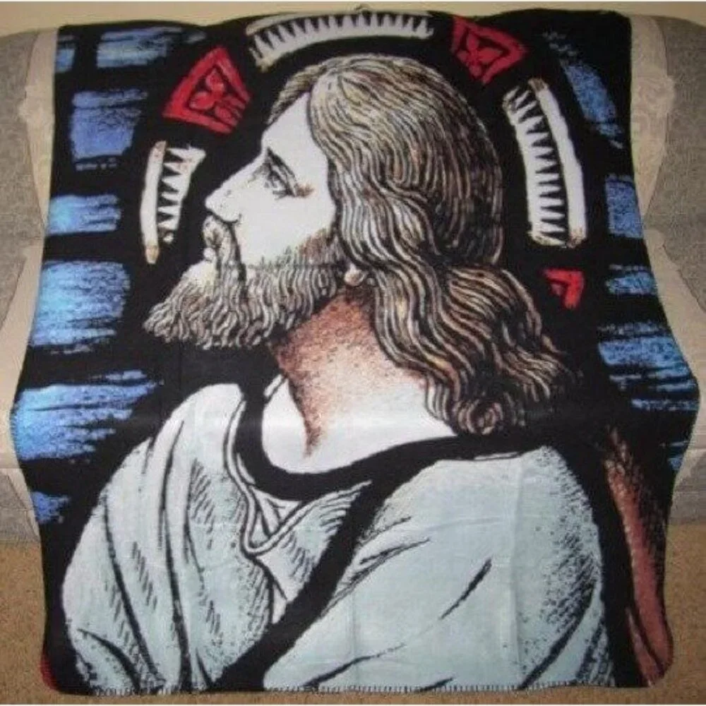 New Jesus Fleece Throw Blanket Spiritual Religious Gift Stained Glass Design NIP